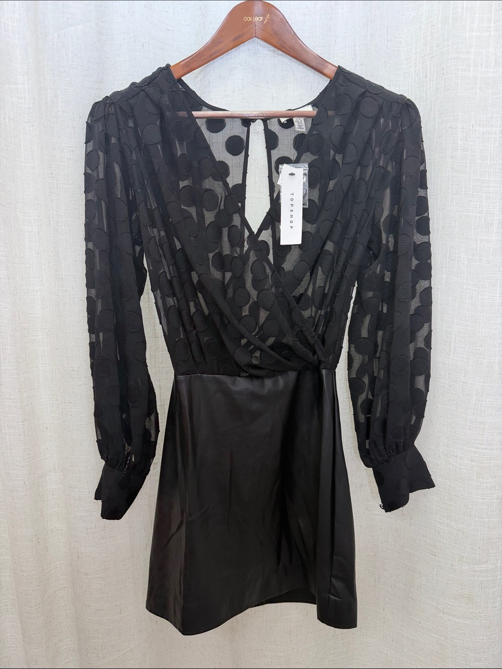 TopShop Black Sheer Faux Leather Dress Size 4 Brand New W/Tags